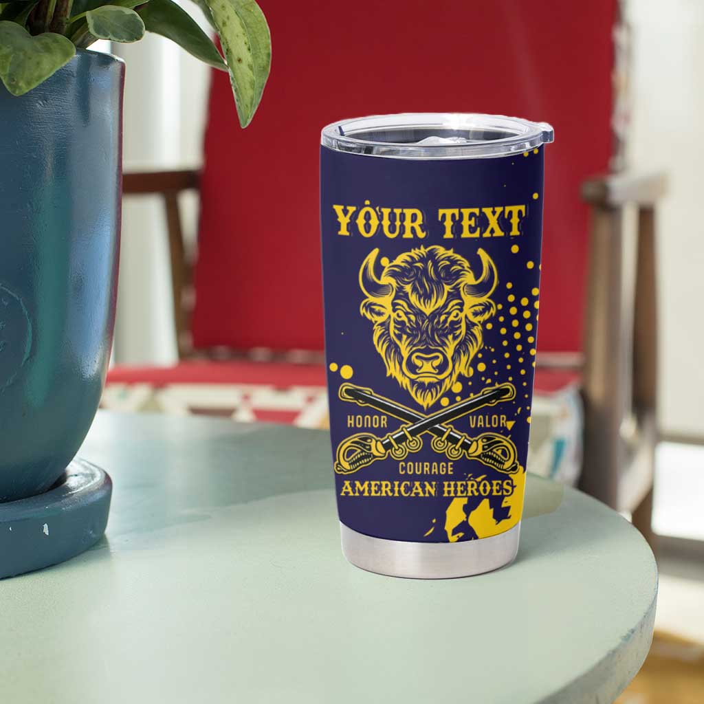 Personalized Bison Buffalo Soldiers Tumbler Cup American Heroes - Blue Grunge Style - Wonder Print Shop