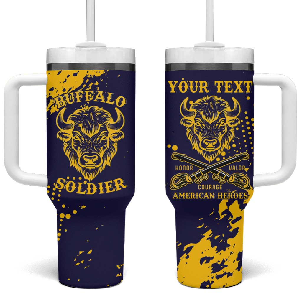 Personalized Bison Buffalo Soldiers Tumbler With Handle American Heroes - Blue Grunge Style - Wonder Print Shop