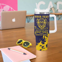 Personalized Bison Buffalo Soldiers Tumbler With Handle American Heroes - Blue Grunge Style - Wonder Print Shop