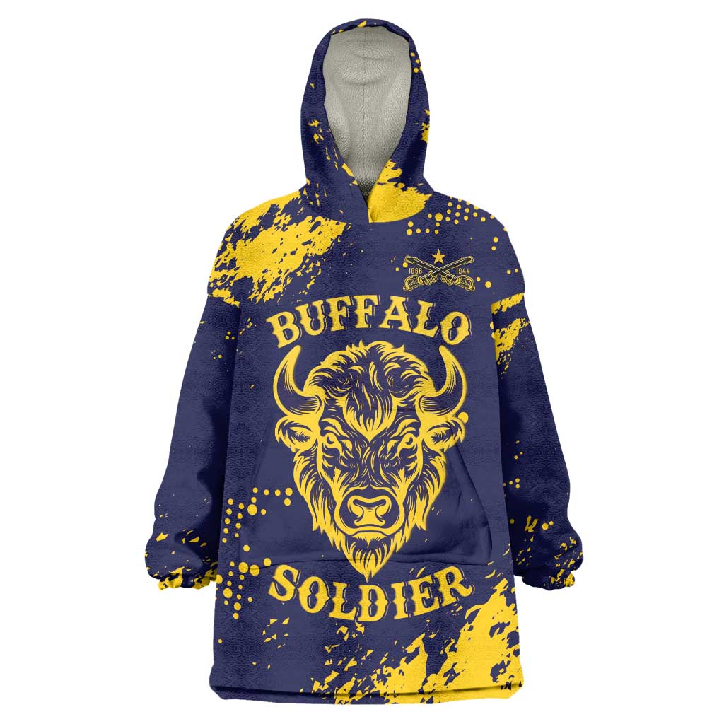 Personalized Bison Buffalo Soldiers Wearable Blanket Hoodie American Heroes - Blue Grunge Style - Wonder Print Shop