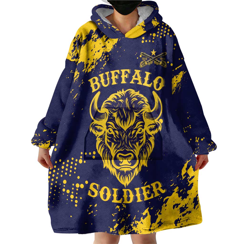Personalized Bison Buffalo Soldiers Wearable Blanket Hoodie American Heroes - Blue Grunge Style - Wonder Print Shop