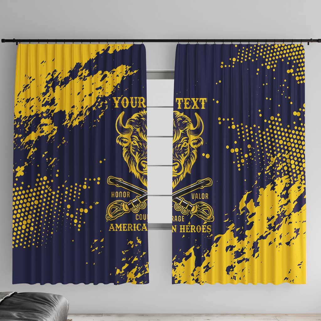 Personalized Bison Buffalo Soldiers Window Curtain American Heroes - Blue Grunge Style - Wonder Print Shop
