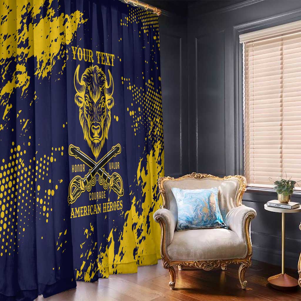 Personalized Bison Buffalo Soldiers Window Curtain American Heroes - Blue Grunge Style - Wonder Print Shop