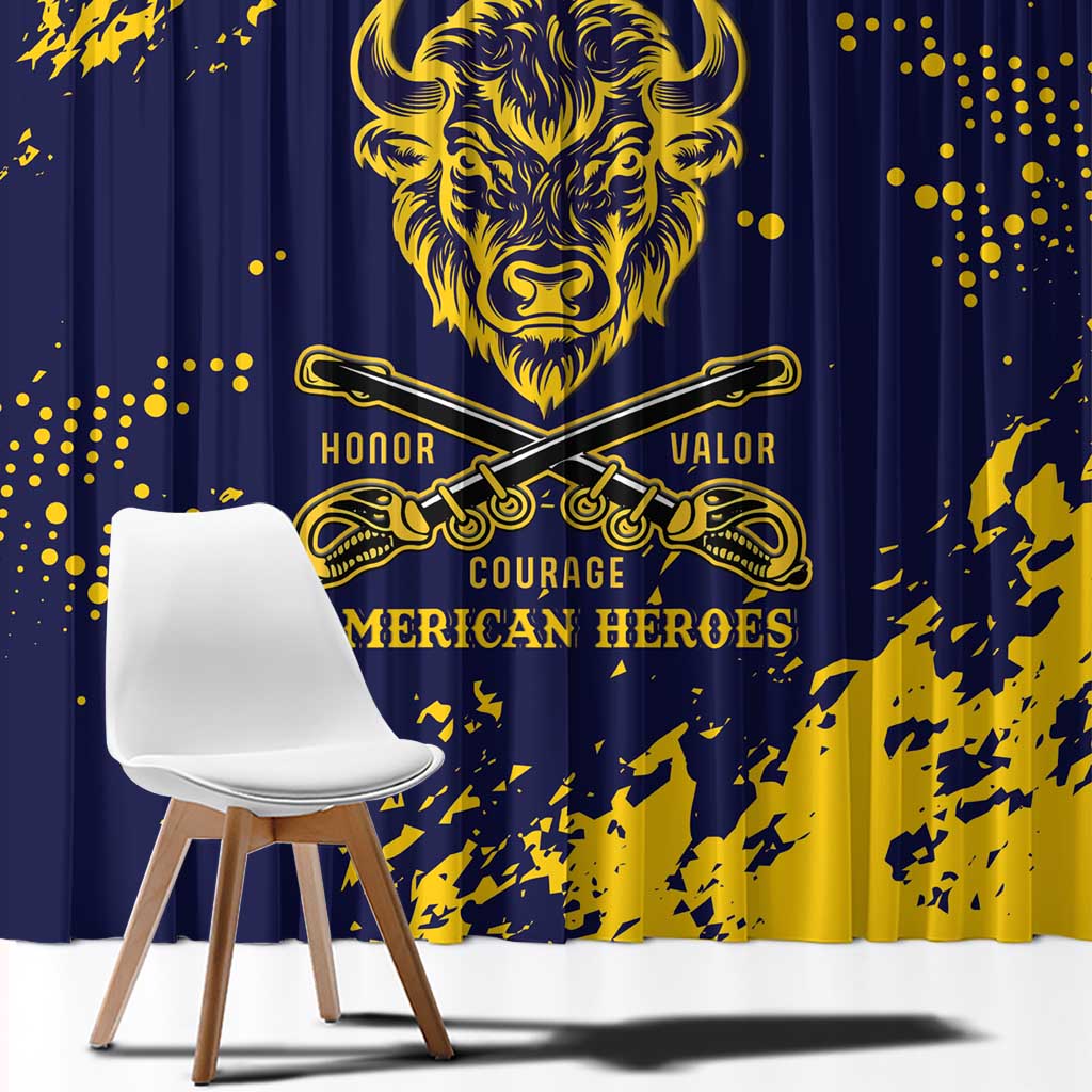 Personalized Bison Buffalo Soldiers Window Curtain American Heroes - Blue Grunge Style - Wonder Print Shop