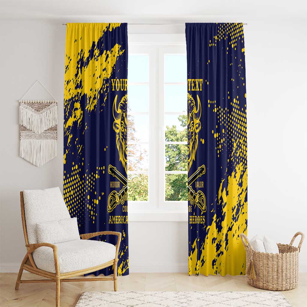 Personalized Bison Buffalo Soldiers Window Curtain American Heroes - Blue Grunge Style - Wonder Print Shop