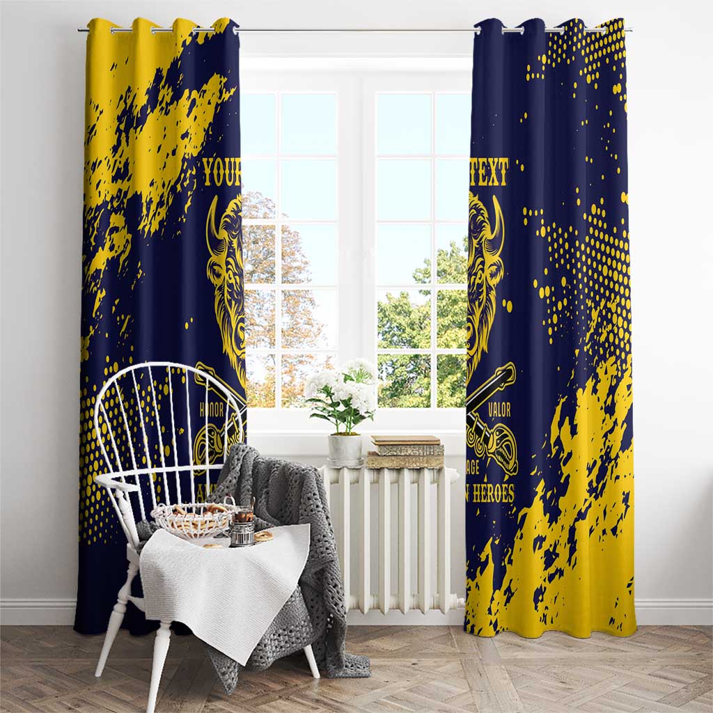 Personalized Bison Buffalo Soldiers Window Curtain American Heroes - Blue Grunge Style - Wonder Print Shop