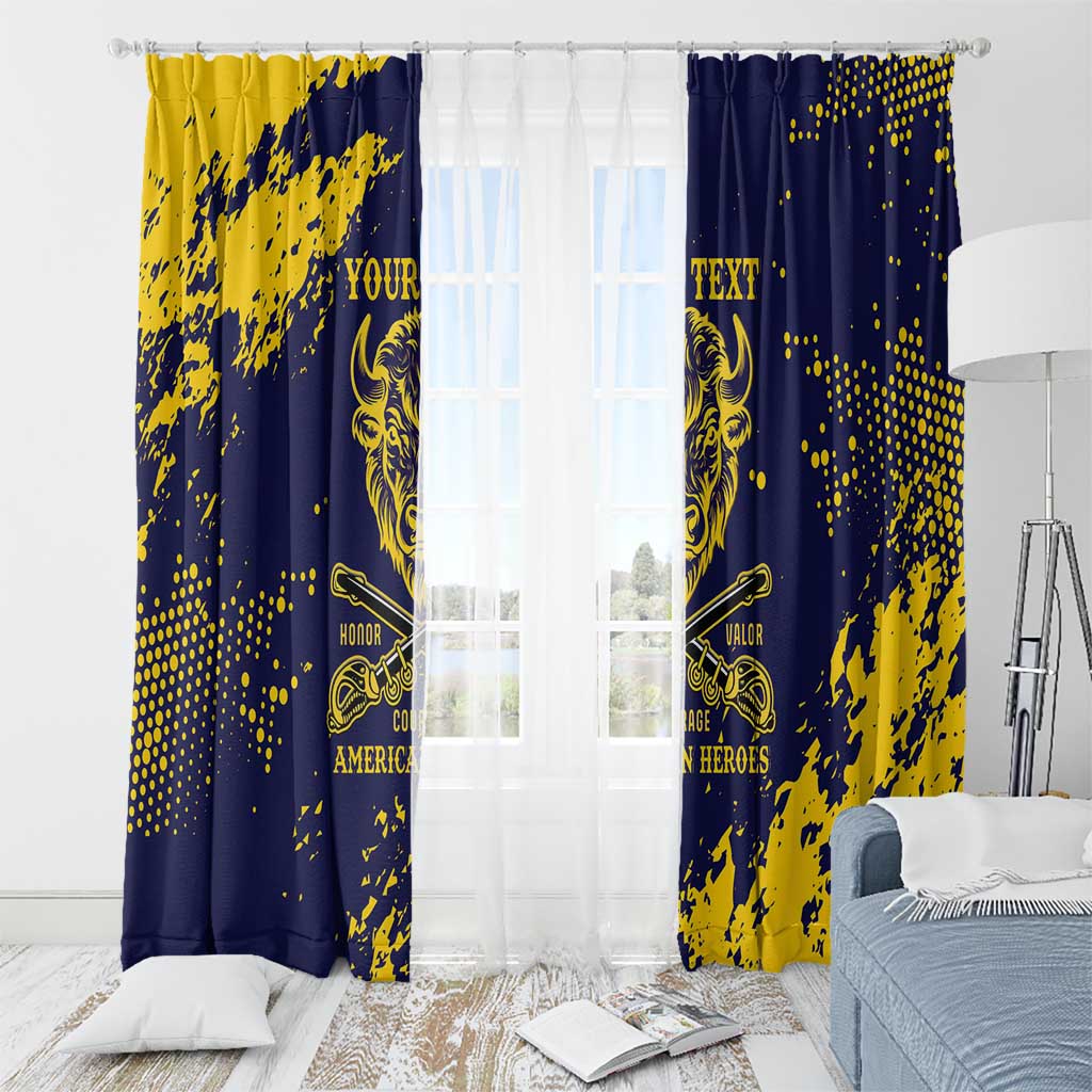 Personalized Bison Buffalo Soldiers Window Curtain American Heroes - Blue Grunge Style - Wonder Print Shop