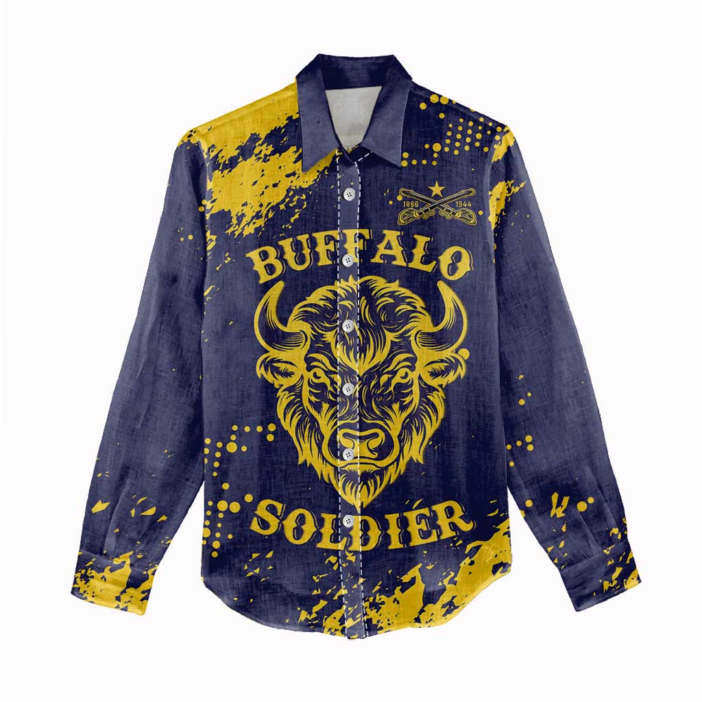 Personalized Bison Buffalo Soldiers Women Casual Shirt American Heroes - Blue Grunge Style - Wonder Print Shop