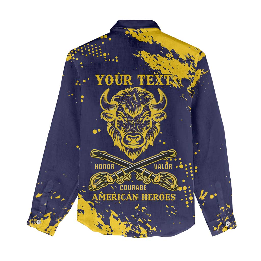 Personalized Bison Buffalo Soldiers Women Casual Shirt American Heroes - Blue Grunge Style - Wonder Print Shop