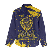 Personalized Bison Buffalo Soldiers Women Casual Shirt American Heroes - Blue Grunge Style - Wonder Print Shop