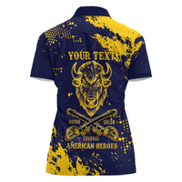 Personalized Bison Buffalo Soldiers Women Polo Shirt American Heroes - Blue Grunge Style - Wonder Print Shop