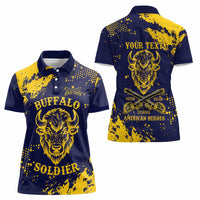 Personalized Bison Buffalo Soldiers Women Polo Shirt American Heroes - Blue Grunge Style - Wonder Print Shop