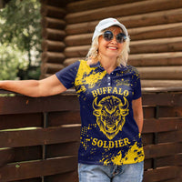 Personalized Bison Buffalo Soldiers Women Polo Shirt American Heroes - Blue Grunge Style - Wonder Print Shop