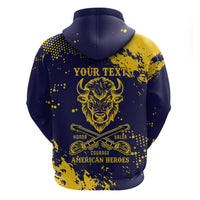 Personalized Bison Buffalo Soldiers Zip Hoodie American Heroes - Blue Grunge Style - Wonder Print Shop