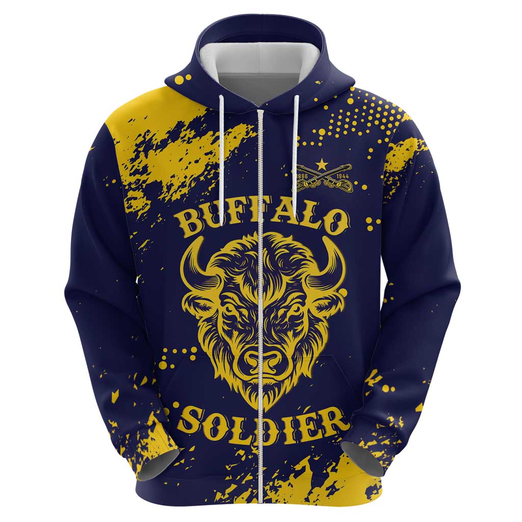 Personalized Bison Buffalo Soldiers Zip Hoodie American Heroes - Blue Grunge Style - Wonder Print Shop