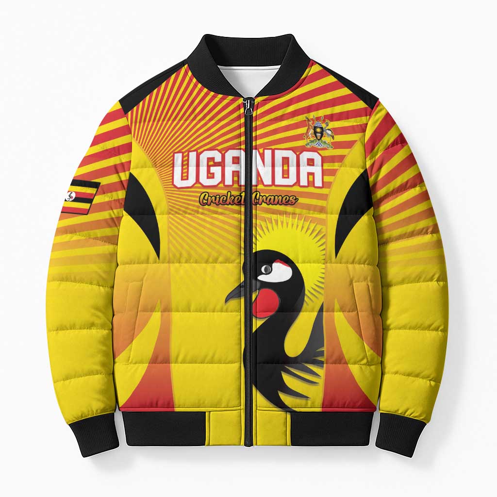 Custom Uganda Cricket Bomber Puffer Jacket Go Cricket Cranes Go - Wonder Print Shop