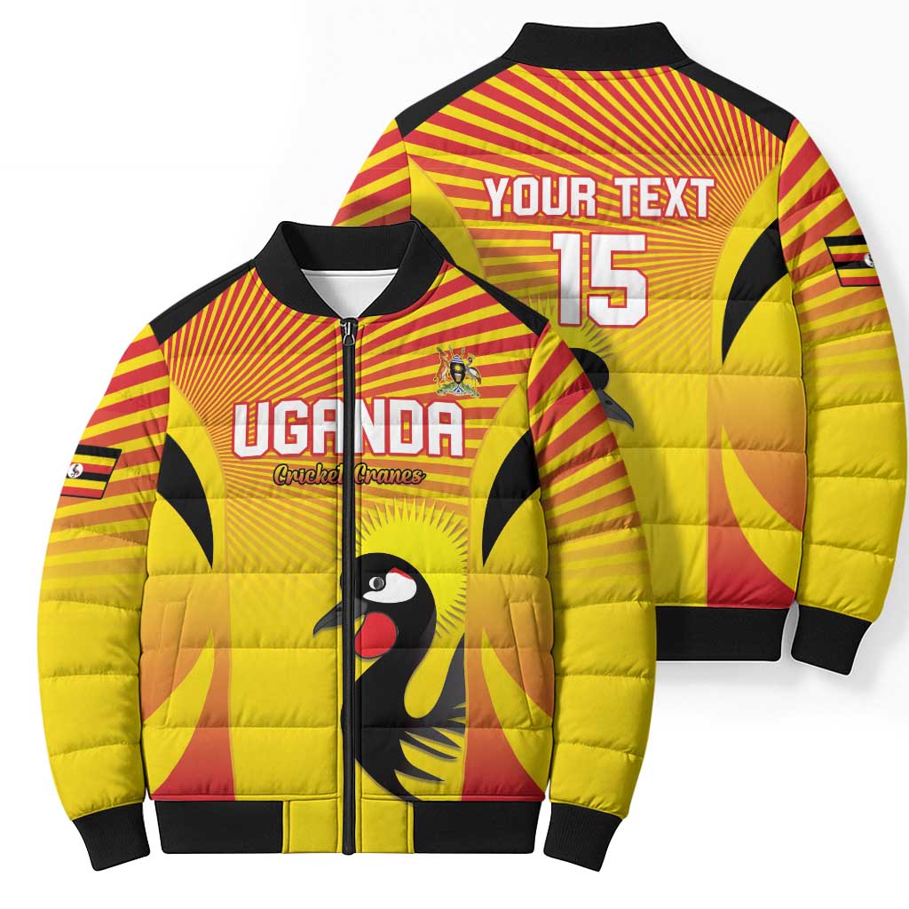 Custom Uganda Cricket Bomber Puffer Jacket Go Cricket Cranes Go - Wonder Print Shop