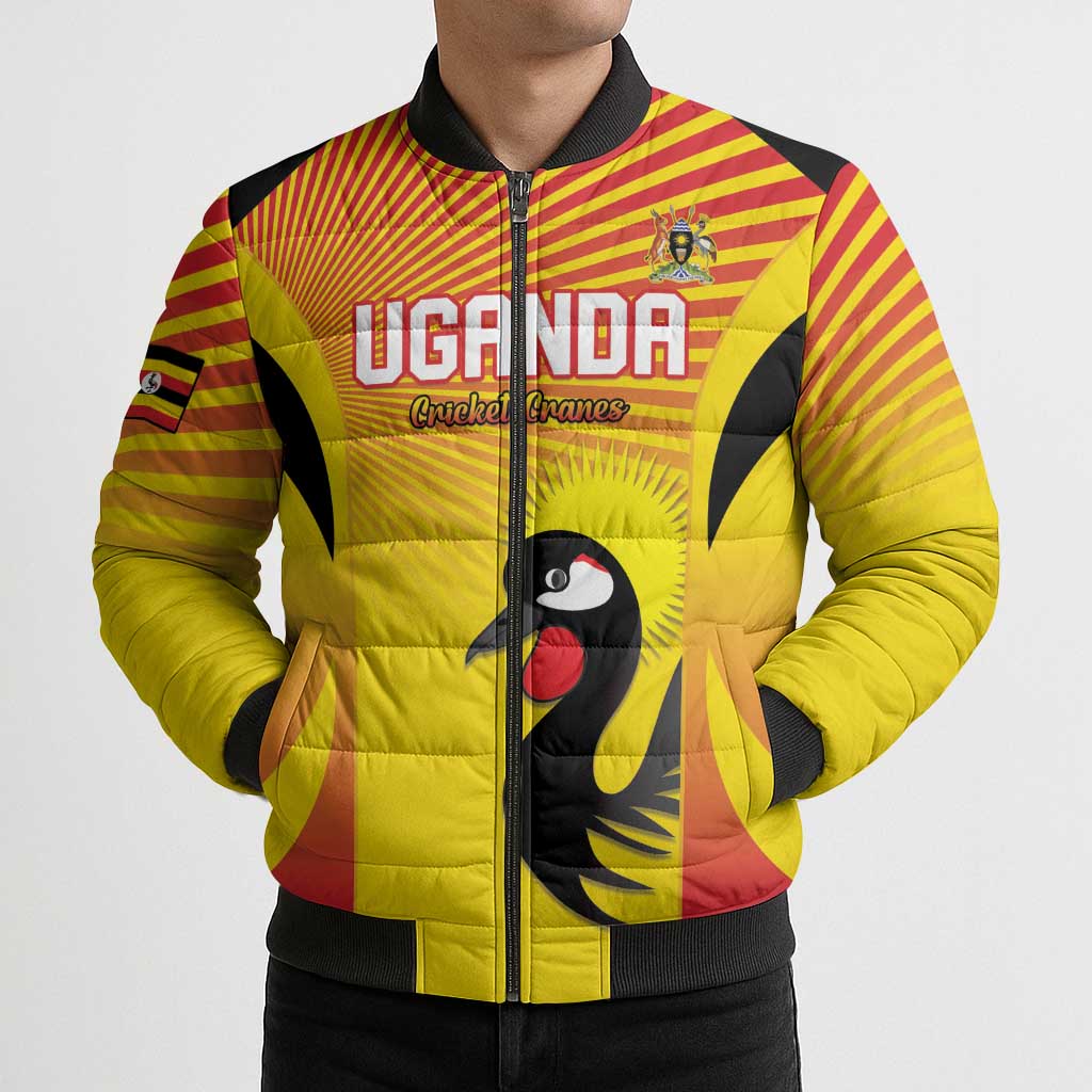 Custom Uganda Cricket Bomber Puffer Jacket Go Cricket Cranes Go - Wonder Print Shop