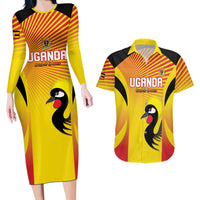 Custom Uganda Cricket Couples Matching Long Sleeve Bodycon Dress and Hawaiian Shirt Go Cricket Cranes Go - Wonder Print Shop