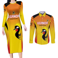 Custom Uganda Cricket Couples Matching Long Sleeve Bodycon Dress and Long Sleeve Button Shirt Go Cricket Cranes Go - Wonder Print Shop