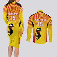 Custom Uganda Cricket Couples Matching Long Sleeve Bodycon Dress and Long Sleeve Button Shirt Go Cricket Cranes Go - Wonder Print Shop