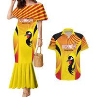 Custom Uganda Cricket Couples Matching Mermaid Dress and Hawaiian Shirt Go Cricket Cranes Go - Wonder Print Shop
