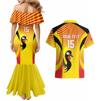Custom Uganda Cricket Couples Matching Mermaid Dress and Hawaiian Shirt Go Cricket Cranes Go - Wonder Print Shop