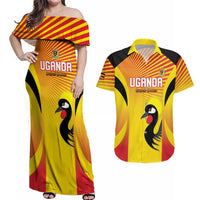 Custom Uganda Cricket Couples Matching Off Shoulder Maxi Dress and Hawaiian Shirt Go Cricket Cranes Go - Wonder Print Shop