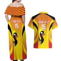 Custom Uganda Cricket Couples Matching Off Shoulder Maxi Dress and Hawaiian Shirt Go Cricket Cranes Go - Wonder Print Shop