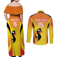 Custom Uganda Cricket Couples Matching Off Shoulder Maxi Dress and Long Sleeve Button Shirt Go Cricket Cranes Go - Wonder Print Shop