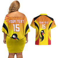 Custom Uganda Cricket Couples Matching Off Shoulder Short Dress and Hawaiian Shirt Go Cricket Cranes Go - Wonder Print Shop