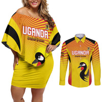 Custom Uganda Cricket Couples Matching Off Shoulder Short Dress and Long Sleeve Button Shirt Go Cricket Cranes Go - Wonder Print Shop