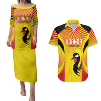 Custom Uganda Cricket Couples Matching Puletasi and Hawaiian Shirt Go Cricket Cranes Go - Wonder Print Shop