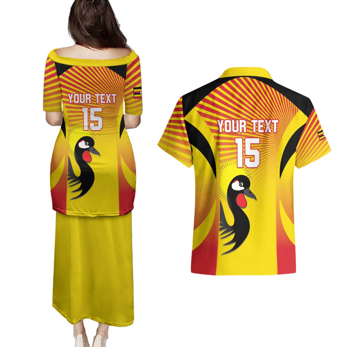 Custom Uganda Cricket Couples Matching Puletasi and Hawaiian Shirt Go Cricket Cranes Go - Wonder Print Shop