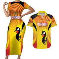 Custom Uganda Cricket Couples Matching Short Sleeve Bodycon Dress and Hawaiian Shirt Go Cricket Cranes Go - Wonder Print Shop