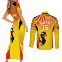 Custom Uganda Cricket Couples Matching Short Sleeve Bodycon Dress and Long Sleeve Button Shirt Go Cricket Cranes Go - Wonder Print Shop