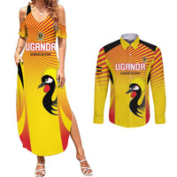 Custom Uganda Cricket Couples Matching Summer Maxi Dress and Long Sleeve Button Shirt Go Cricket Cranes Go - Wonder Print Shop