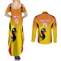 Custom Uganda Cricket Couples Matching Summer Maxi Dress and Long Sleeve Button Shirt Go Cricket Cranes Go - Wonder Print Shop
