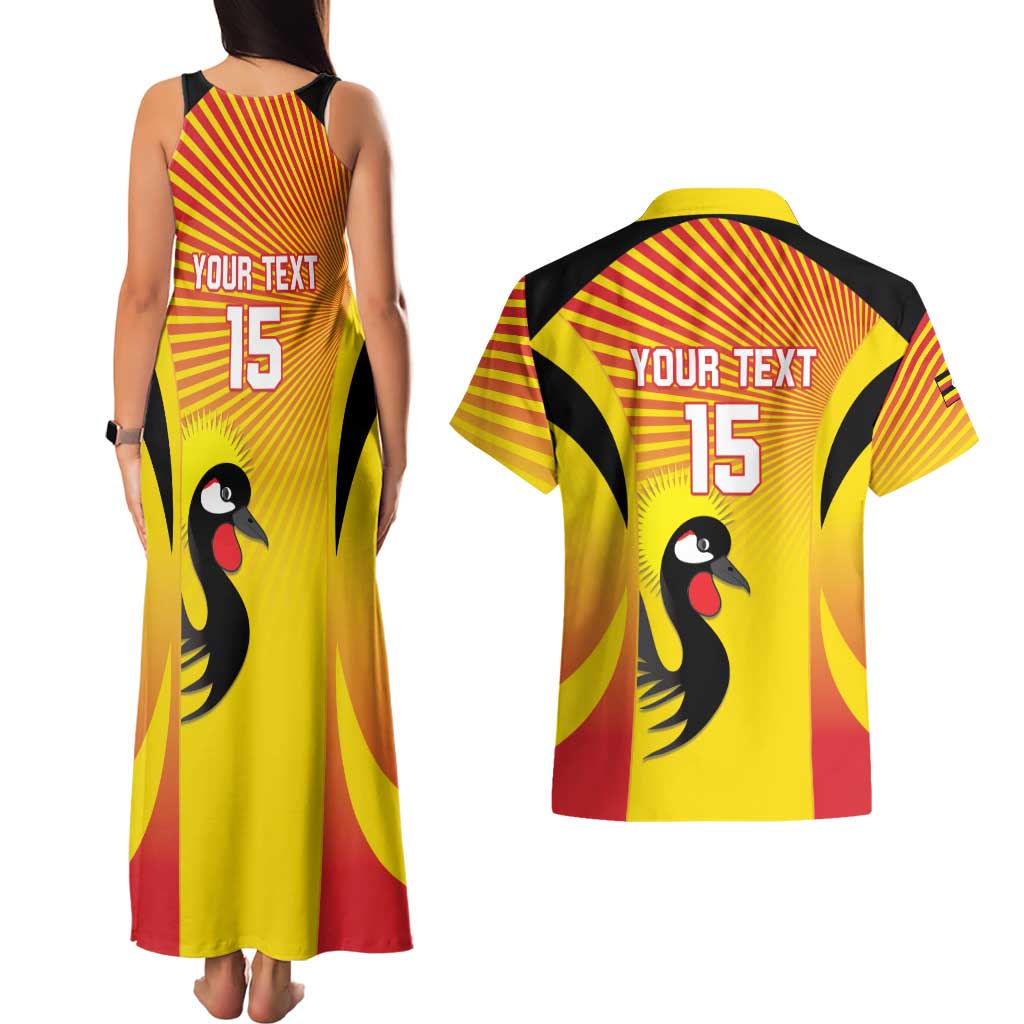 Custom Uganda Cricket Couples Matching Tank Maxi Dress and Hawaiian Shirt Go Cricket Cranes Go - Wonder Print Shop