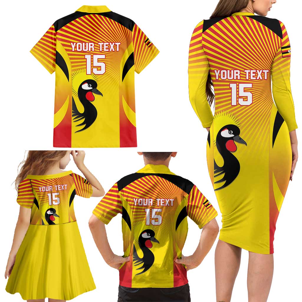 Custom Uganda Cricket Family Matching Long Sleeve Bodycon Dress and Hawaiian Shirt Go Cricket Cranes Go - Wonder Print Shop