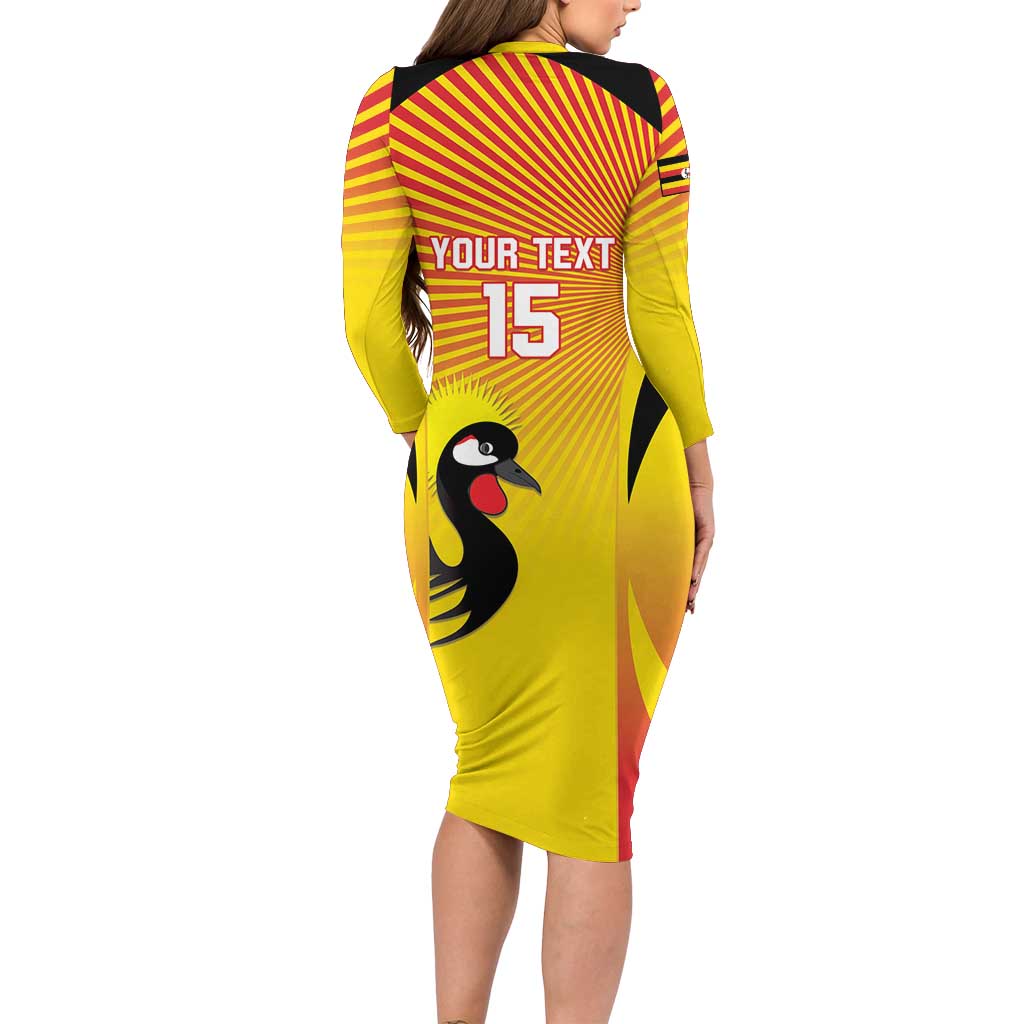 Custom Uganda Cricket Family Matching Long Sleeve Bodycon Dress and Hawaiian Shirt Go Cricket Cranes Go - Wonder Print Shop