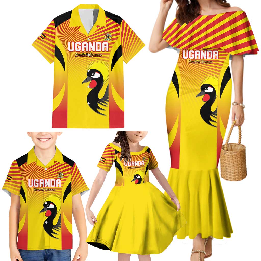 Custom Uganda Cricket Family Matching Mermaid Dress and Hawaiian Shirt Go Cricket Cranes Go - Wonder Print Shop