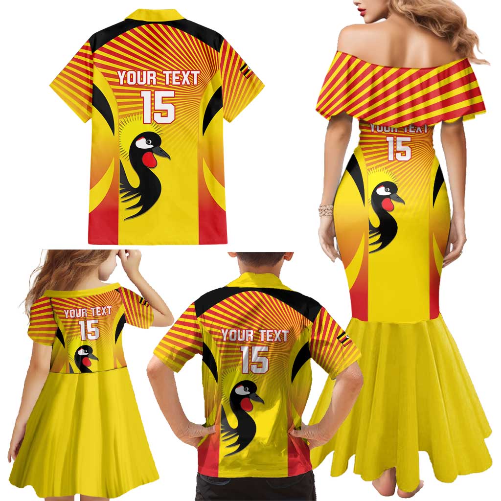 Custom Uganda Cricket Family Matching Mermaid Dress and Hawaiian Shirt Go Cricket Cranes Go - Wonder Print Shop
