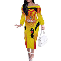 Custom Uganda Cricket Family Matching Off The Shoulder Long Sleeve Dress and Hawaiian Shirt Go Cricket Cranes Go - Wonder Print Shop
