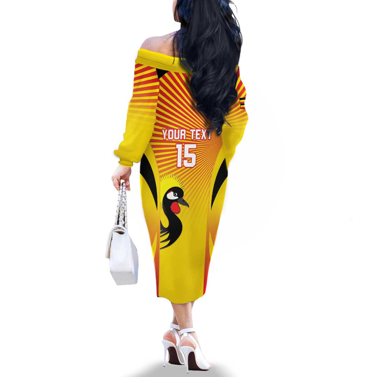 Custom Uganda Cricket Family Matching Off The Shoulder Long Sleeve Dress and Hawaiian Shirt Go Cricket Cranes Go - Wonder Print Shop