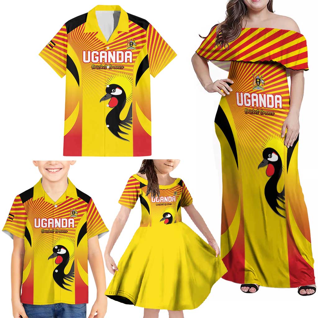 Custom Uganda Cricket Family Matching Off Shoulder Maxi Dress and Hawaiian Shirt Go Cricket Cranes Go - Wonder Print Shop
