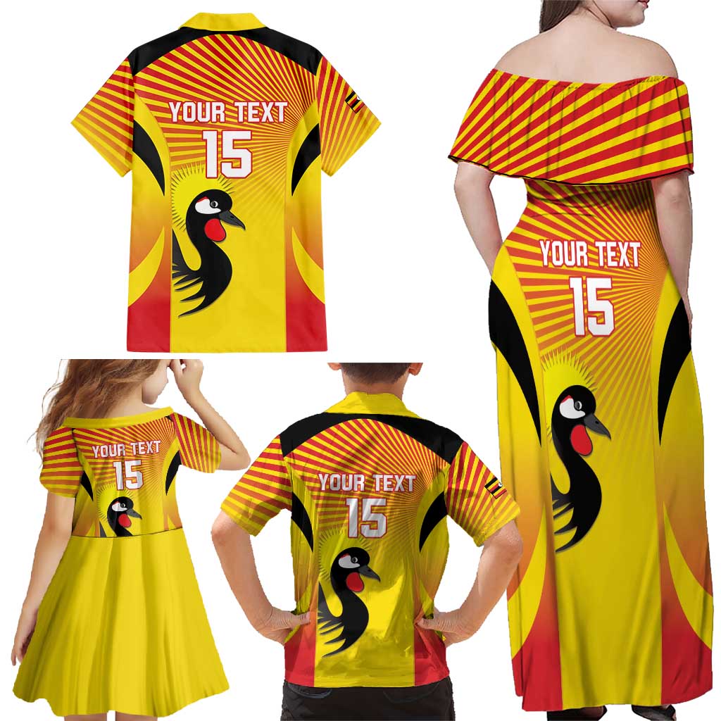 Custom Uganda Cricket Family Matching Off Shoulder Maxi Dress and Hawaiian Shirt Go Cricket Cranes Go - Wonder Print Shop