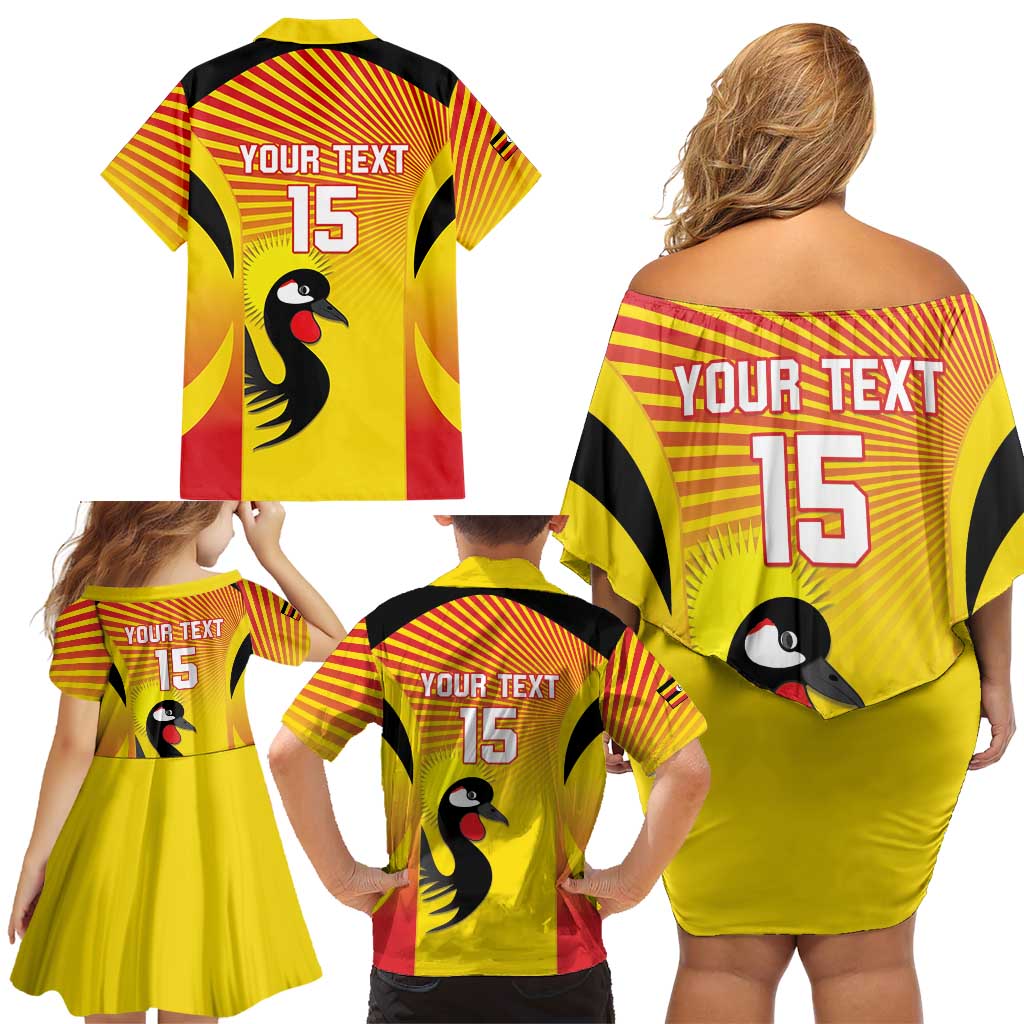 Custom Uganda Cricket Family Matching Off Shoulder Short Dress and Hawaiian Shirt Go Cricket Cranes Go - Wonder Print Shop