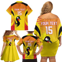 Custom Uganda Cricket Family Matching Off Shoulder Short Dress and Hawaiian Shirt Go Cricket Cranes Go - Wonder Print Shop