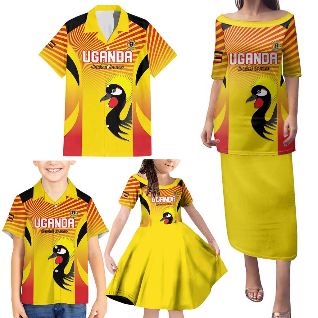 Custom Uganda Cricket Family Matching Puletasi and Hawaiian Shirt Go Cricket Cranes Go - Wonder Print Shop